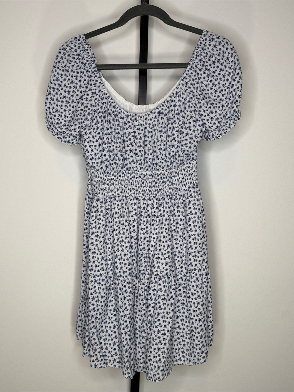 Hollister White Romper Dress with Blue Floral Print